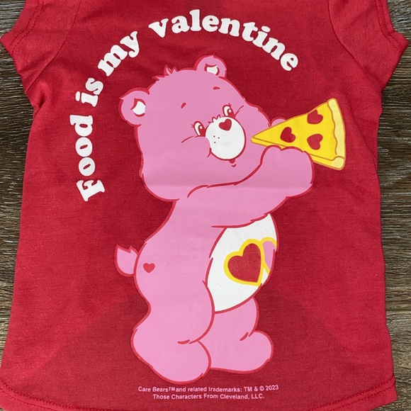 NWT💕Care Bear Cheer Bear Food is My Valentine Pizza Dog Shirt Size Small 🍕 - Picture 3 of 7